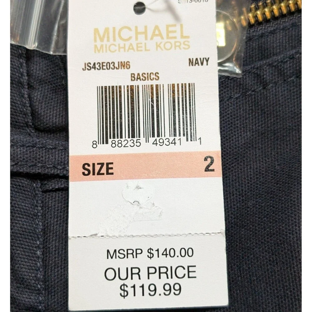 NWT Michael Kors Size 2 Moto Pants Navy Blue Gold Zippers Stretch Designer Chic